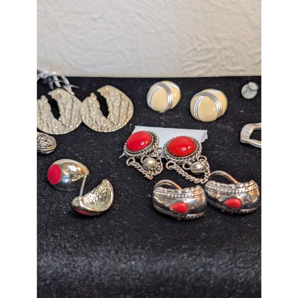 Fourteen Silver Tone Red White Blue Theme Pierced Earring Jewelry Lot - Picture 7 of 15
